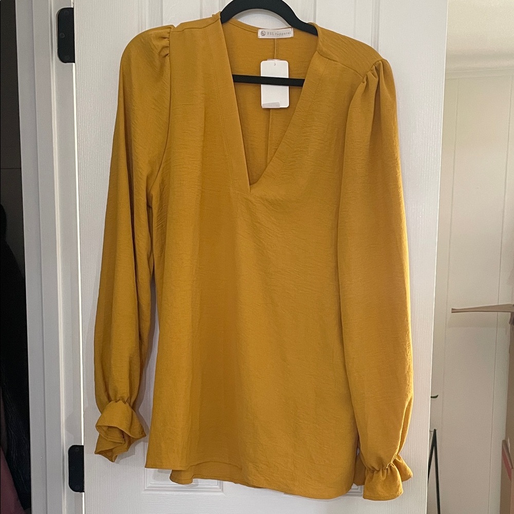 Elegant Mustard V-Neck Blouse